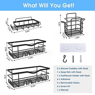 TOPCHASE Shower Caddy Shower Organizer, Adhesive Shower Shelves for Inside  Shower, 3 Pack Bathroom Shampoo Holder With Soap Dish, Hooks, Large Shower