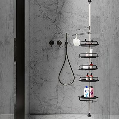 Corner Tension Pole Shower Caddy,4 Tiers Stainless Steel Adjustable  Bathroom Shelves Storage Organizer for Shampoo 3.44-10.5ft Hight Black 