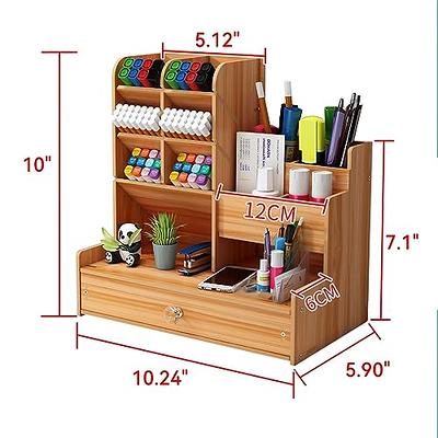 3 Compartment Wooden Desk Organizer Caddy for Home and Office Supplies,  Accessories, Rustic-Style Pen and Pencil Holder for Farmhouse Classroom,  Teacher Desk Decor (9.5 x 4.25 In) 
