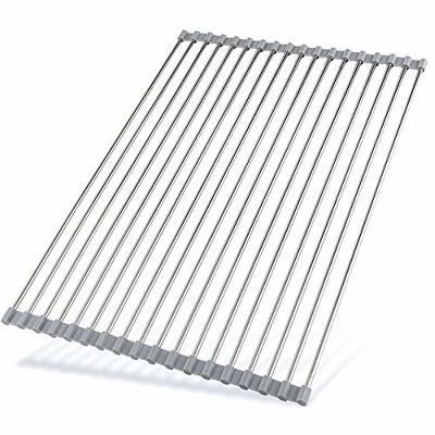 EMBATHER Roll Up Dish Drying Rack Over The Sink, Dish Drying Rack for Kitchen Counter, Multipurpose Stainless Steel Foldable Kitchen Drainer Rack