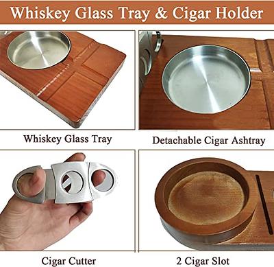 Buy Wooden Cigar Ashtray with Whiskey Glass Tray and Cigar Cutter