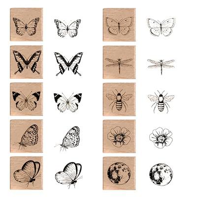 Ygontak 16pcs Wooden Mounted Rubber Stamps Wood Rubber Stamp Set for Art and Craft DIY Card Making Scrapbooking