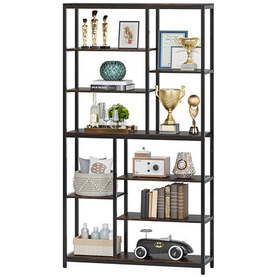 Tribesigns Brown Metal 12-Shelf Ladder Bookcase (39.37-in W x 70.86-in H x 11.81-in D) | HOGA-K0055