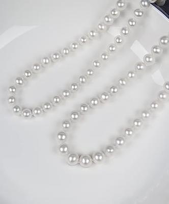 HUWODY Pearl Necklace Round White Simulated Shell Pearl Strand