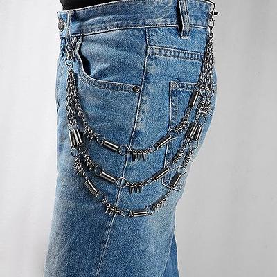 Cool Men's Spike Hip Hop Long Stainless Steel Pants Chain Biker