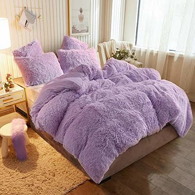XeGe 2 Piece Fluffy Faux Fur Duvet Cover Set Twin, Luxury Ultra Soft Velvet Shaggy Plush Bedding Set, Off White Fuzzy Comforter Cover with 1 Furry