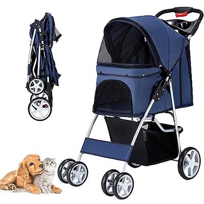 4 Wheel Folding Luxury Dog Stroller Cat Traveling Strolling Cart  Black/Silver