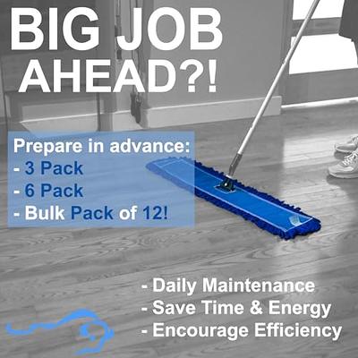 3 Pack of 36 Inch Microfiber Dust Mop, Large Washable Commercial Dust Mop,  Sweeper, Janitorial Dust Mop Head Replacement, Push Mop Broom, Blue