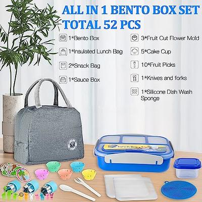 Lunch Box with Cutlery Set, Bento Box 1 L Spoon Fork Knife Large Capacity Leakproof Plastic Oven Dishwasher Safe Blue