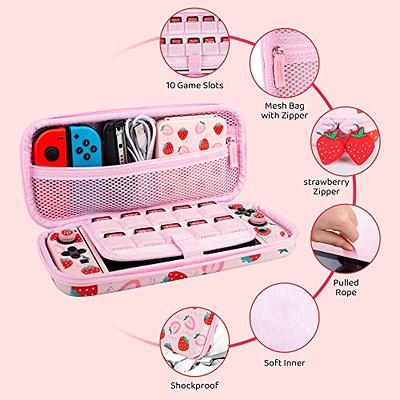  FUNDIARY Pink Carrying Case for Nintendo Switch Lite  Accessories, Travel Case Bundle for Switch Lite with Soft TPU Cover,  Adjustable Shoulder Strap, Screen Protector and 2 Thumb Caps - Strawberry 