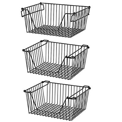 Freezer Baskets, Set of 4 Farmhouse Metal Wire Basket Freezer Storage Wire  Baskets Organizer Wire Storage Basket for Kitchen Pantry Organizer Bins  (White)