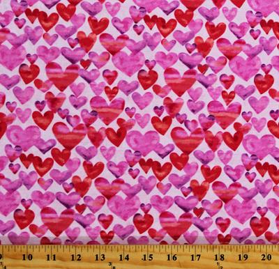 Cotton Hearts Pink Red Valentine's Day Love Color My Valentine Fabric Print  By The Yard