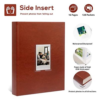 Photo Album with Writing Space for Fujifilm Instax Mini Instant Camera,  Leather Cover, 64 Pockets Instax Photo Album Polaroid Photo Albums Book for