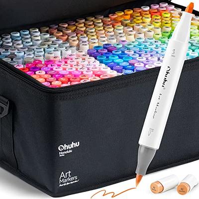 Ohuhu Art Markers Dual Tips Coloring Brush Fineliner Color Pens, 60 Colors of Water Based Marker for Calligraphy Drawing Sketching Coloring Book