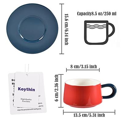 Koythin Ceramic Coffee Mug with Saucer Set, Creative Cute Cup  with Sunflower Coaster for Office and Home, 6.5 oz/200 ml for Tea Latte  Milk (Pearl White): Cup & Saucer Sets