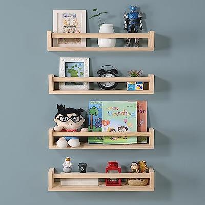 WOPITUES Floating Shelves with Protective Metal Rail, Small Bathroom  Shelves Set of 4, Spice Rack Wall Mount, Wood Shelves for Kitchen, Living  Room