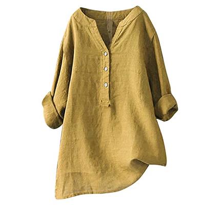 WABEOR Linen Tops for Women Plus Size Petite Casual Summer Tunics Loose Fit  Baggy 3/4 Sleeve Blouses V Neck Comfy Henley Tops C-yellow - Yahoo Shopping