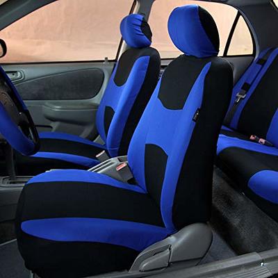 Car Seat Covers Blue Black Full Set for Auto w/Black Carpet Floor Mats