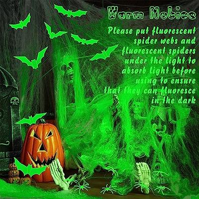 Meooeck 3 Pcs Halloween Glow in The Dark Spider Web Halloween Decorations  with 100 Pieces Fake