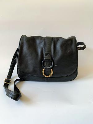 New '90s crackled leather shoulder bag - Black