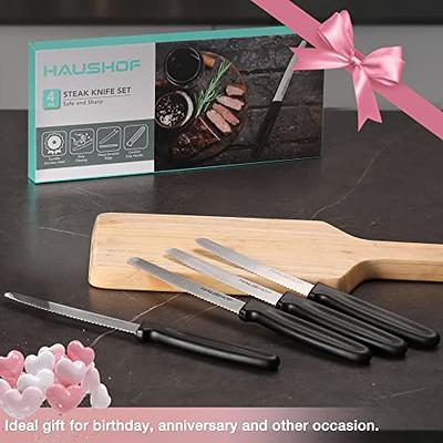 HAUSHOF Steak Knives Set of 4, Sharp Serrated Steak Knives, Premium  Stainless Steel Steak Knife Set with Gift Box, Black Handle - Yahoo Shopping