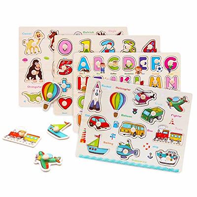 Wooden Peg Puzzles for Toddlers 2 3 Years Old, WOOD CITY Alphabet & Number  Puzzles for