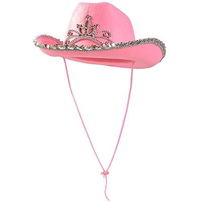 SGBETTER 4 Pack Pink Cowboy Hat Cowgirl Hats with Blinking Sequin and Tiara  Crown for Halloween Cosplay Dress up Cowboy Party Accessories