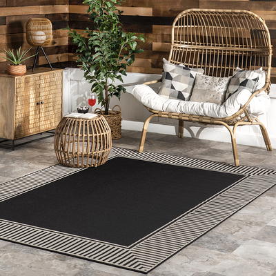 Tayse 9 X 12 Black Outdoor Stripe Coastal Area Rug in the Rugs department  at