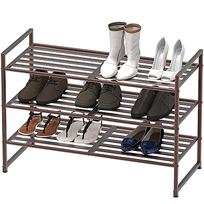 SONGMICS 3-Tier Stackable Metal Rack Flat & Slant Adjustable Shoe Organizer Shelf