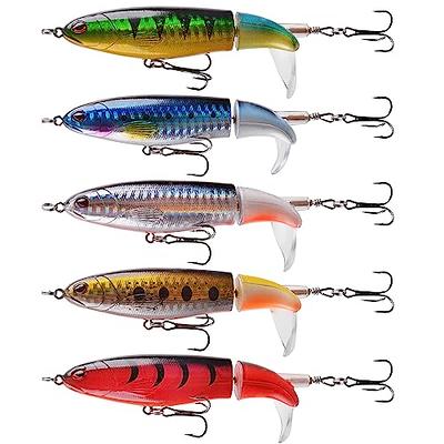 Topwater Bass Lures,5pcs Fishing Lure with Floating Rotating Tail