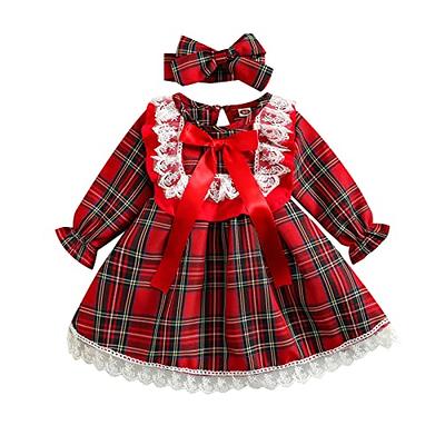 Kids Toddler Baby Girl Christmas Dress Buffalo Plaid Ruffle Long