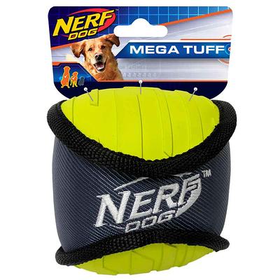 Nerf Tuff Rubber Nylon Plush Bone Ploy Filled Dog Toy - Green/blue