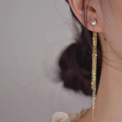 Freshwater Pearl Ear Back Dangle Gold Tassels Clip On Earring