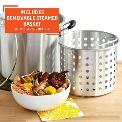 IMUSA 32-Quart Steamer with 21-Quart Basket with Glass Lid and Cool-Touch Handles