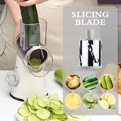 Rotary Cheese Grater with 3 Interchangeable Blades Drum Vegetables Cutter  Chopper with Suction Cup Base Mandoline Kitchen Accessories 