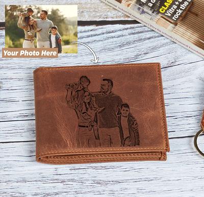 Custom Wallet PU Leather Wallet Men's Bifold Custom Inscription Photo Engraved  Wallet Thanksgiving Gifts For Him Custom Picture