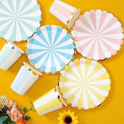 CHENGU Disposable Plates for Party Disposable Dinnerware Set Include 7 Inch  Paper pastel Dessert Plates and 12 oz Cups for Birthday Party Supplies