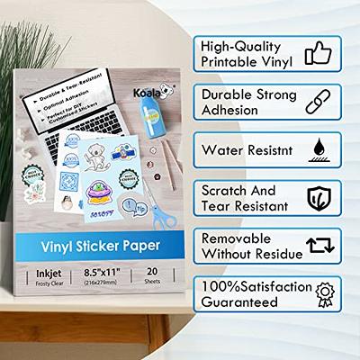  Koala Printable Vinyl Sticker Paper for Inkjet Printer - 50  Sheets Matte White Vinyl Sticker Paper, Waterproof Sticker Paper 8.5x11  Inch, Work with Cutting Machine : Office Products