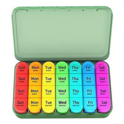 Zannaki Upgrade Large Compartment Grain Fiber Moisture Proof Cute Weekly Pill  Organizer Laser Carving Markings BPA Free Travel Hiking 7 Day Pill Box Case  to Hold PillsVitaminsFish OilSupplements Tiffany Blue Beige