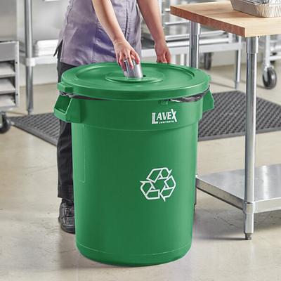 Lavex 32 Gallon Brown Round Commercial Trash Can with Lid and Dolly