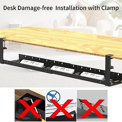 No Drilling Extendable Under Desk Cable Management, Metal Cable Management  Tray Under Desk with Clamp, Retractable Power Strip Cord Holder for Wire  Management 31Inch 