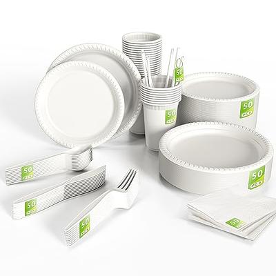 FEHHTO 400PCS Disposable Paper Plates Set, Compostable Eco-friendly  Dinnerware Set, Biodegradable Heavy-Duty Paper Plates, Utensils, Cups and  Straws for Party Camping 50 People - Yahoo Shopping