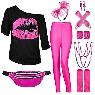 Neon pink leggings for the eighties theme party