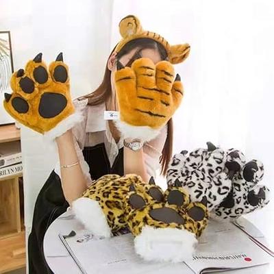 Cat Claw Fingerless Winter Warm Gloves for Women Faux Fur Kawaii Plush  Sherpa Soft Thermal Half Fingers Gloves