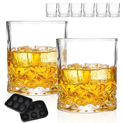 Whiskey Barware Set - 2 Old Fashion Tumbler Glasses with 2 Chilled Whisky  Ice Ball Molds