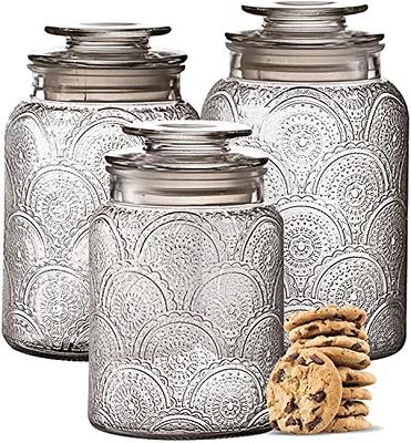  Flour and Sugar Containers - 34 oz Glass Jar with Bamboo Lid  and Spoon, Sugar Holder and Canister for Countertop, Glass Containers for  Coffee Beans, Tea, Flour, Nuts, Candy and Cookie (