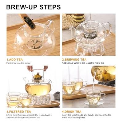 Glass Pitcher with Bamboo Lid, Glass Teapot Stovetop & Microwave Safe,  Glass Borosilicate Teapot with Removable Filter Spout, 34oz/1000ml, Teapot  for