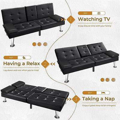 Furniwell Futon Sofa Bed Modern Faux Leather Sofa Couch for Living Room Convertible  Folding Adjustable Recliner with 2 Cup Holders and Armrests (Black) - Yahoo  Shopping