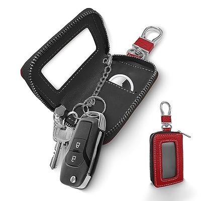 Buffway Car Key case,Genuine Leather Car Key Chain Keychain Holder Metal  Hook and Keyring Zipper Bag for Remote Key Fob - Black