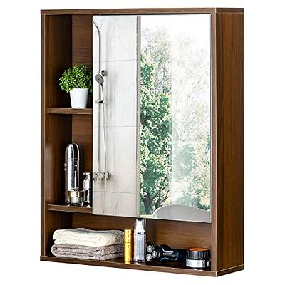  FORABAMB Bathroom Wall Cabinet Wood Medicine Cabinets with 2  Doors & Adjustable Shelves Over The Toilet Storage Cabinet with 3  Compartments Wall Mounted Storage Organizer for Kitchen Laundry Room : Home